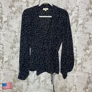 L'Agence Cara 100% Silk Wrap Front Polka Dot Blouse